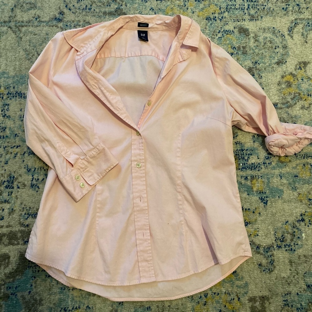 Pink Gap Stretch Button Down Blouse - image 1